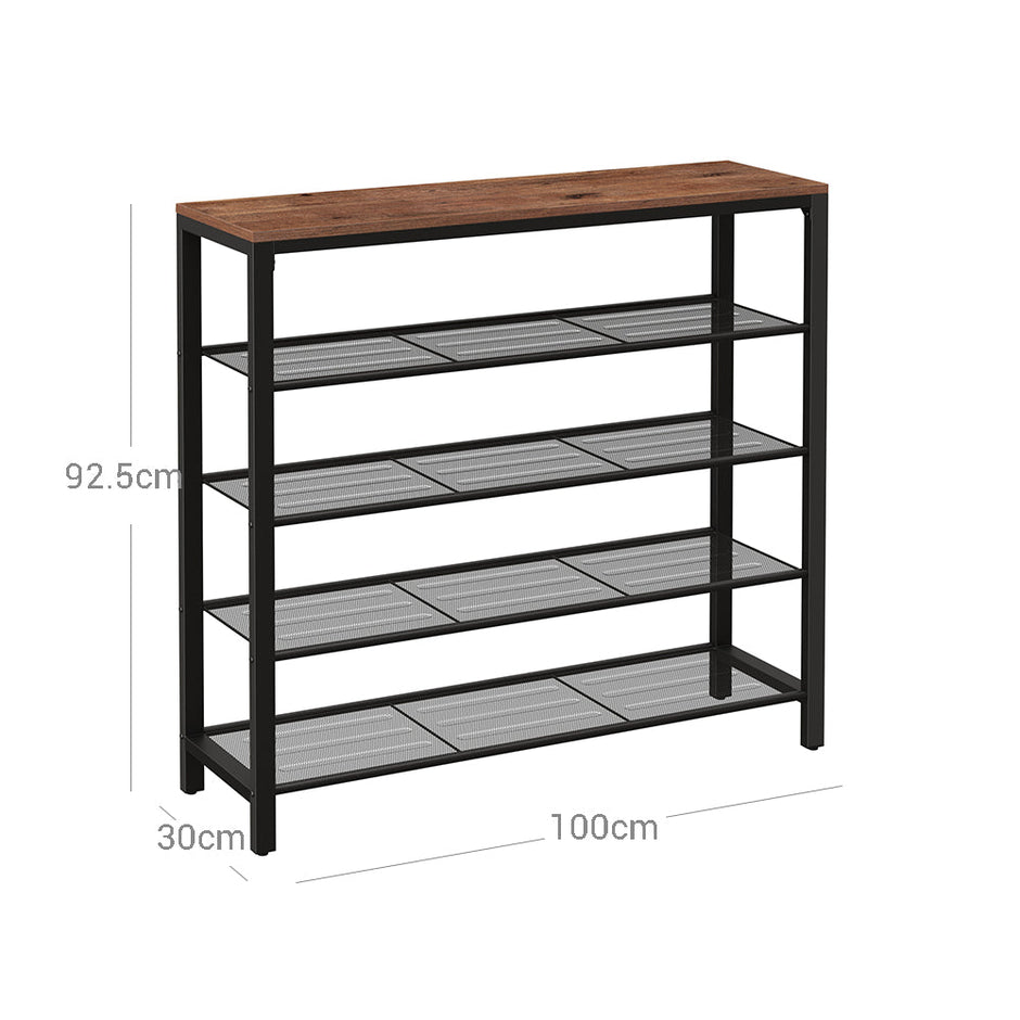 Shoe Rack – Steel – Hazelnut Brown – 4 Mesh Shelves with Large Surface for Bags