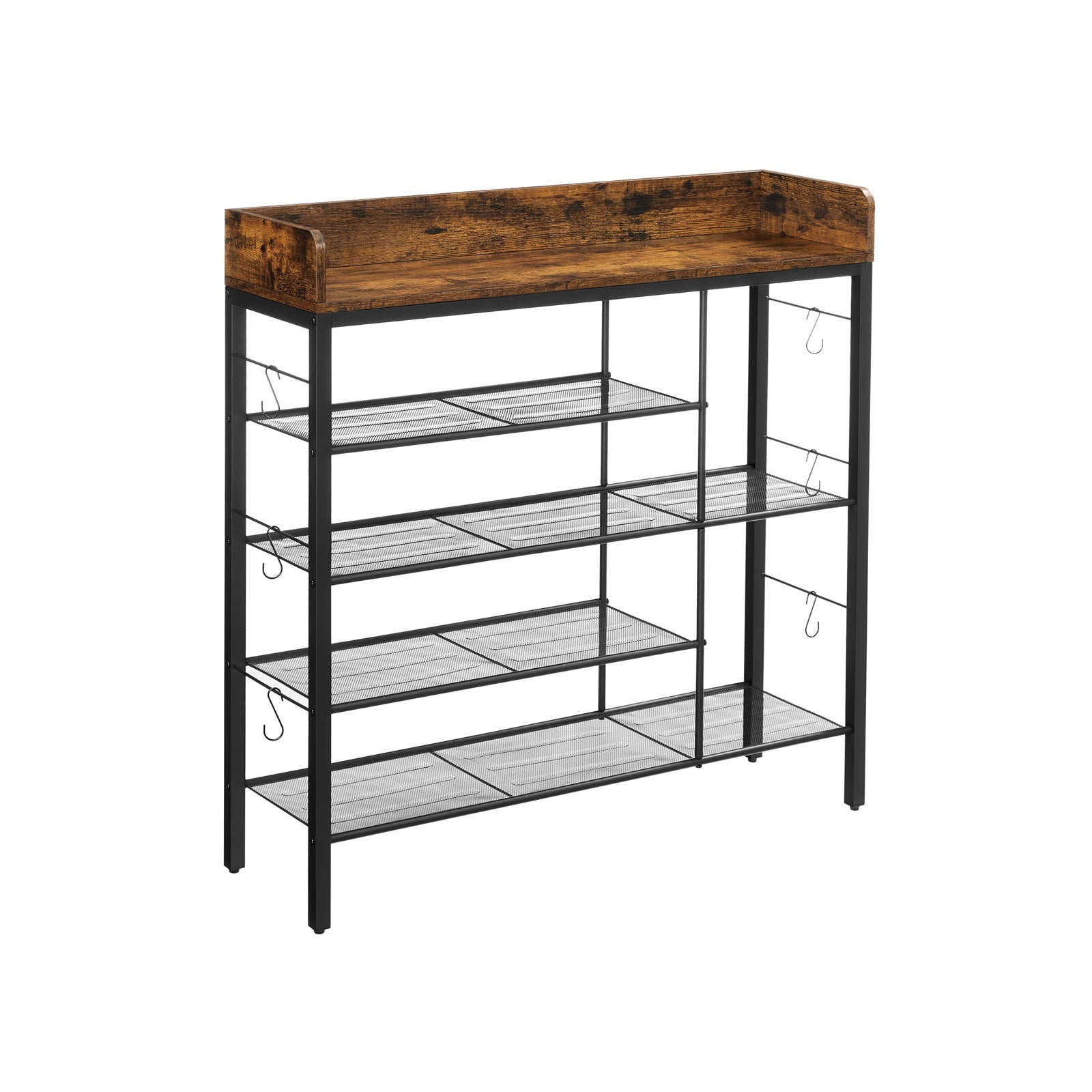 Shoe Storage Rack – Metal Frame – Rustic Brown and Black – Holds Up to 14 Pairs
