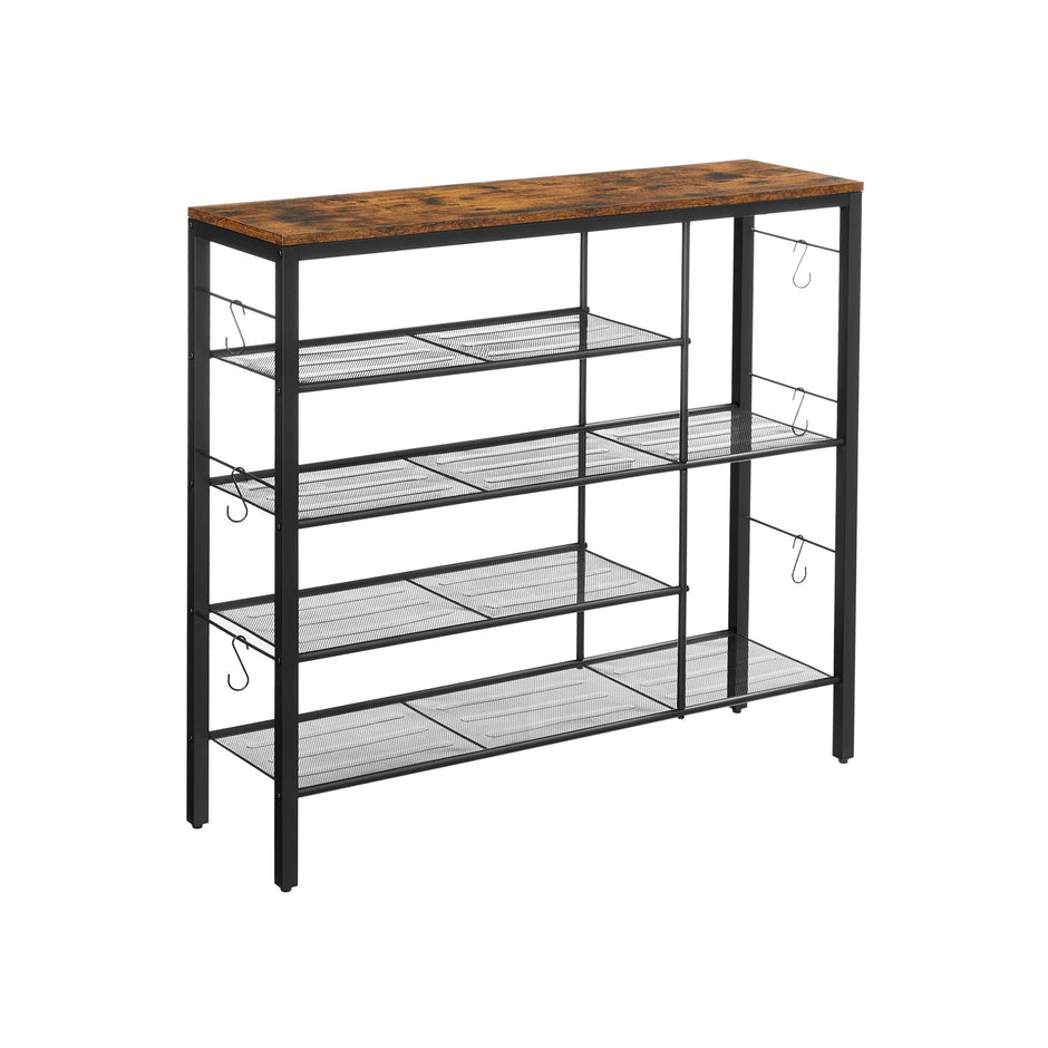 Shoe Rack – Wood – Rustic Brown and Black – Holds Up to 14 Pairs