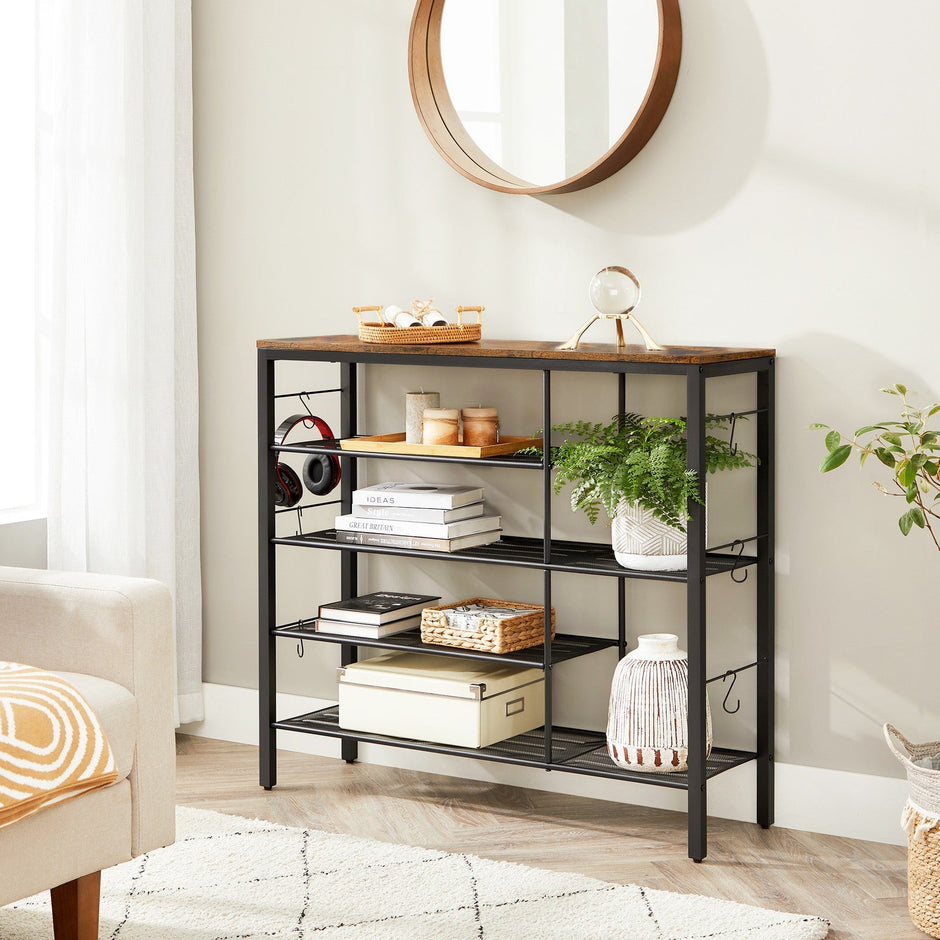 Shoe Rack – Wood – Rustic Brown and Black – Holds Up to 14 Pairs