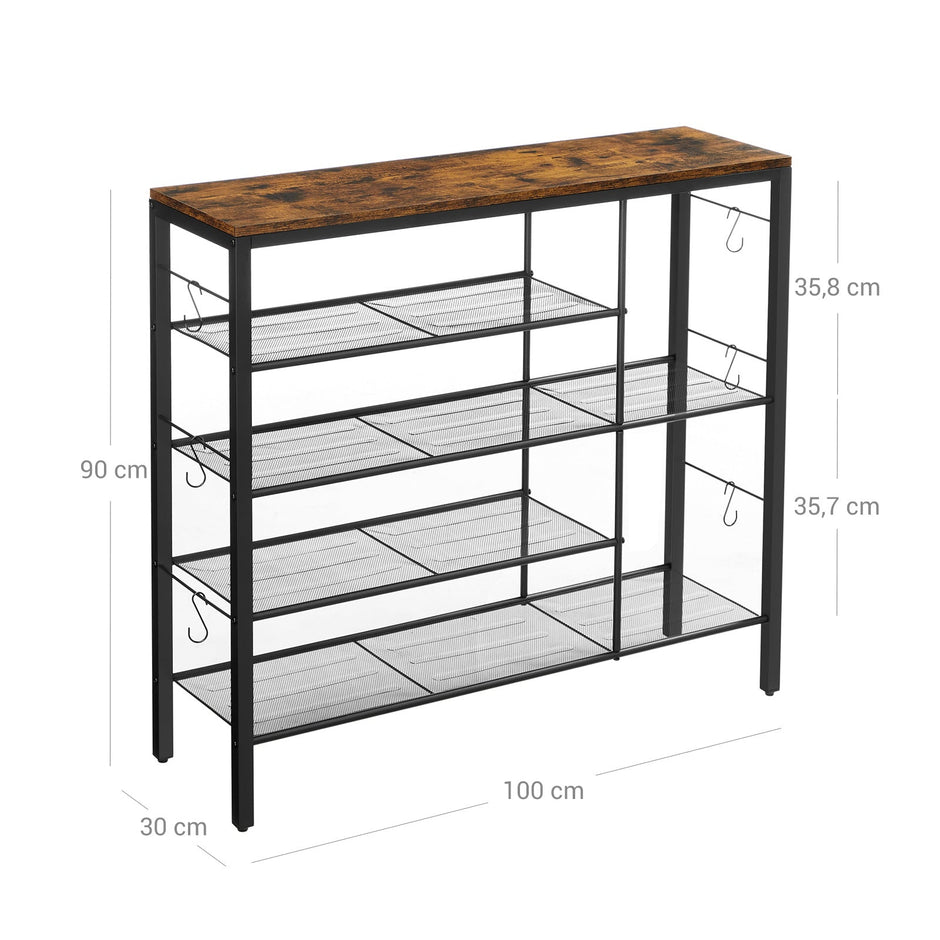 Shoe Rack – Wood – Rustic Brown and Black – Holds Up to 14 Pairs