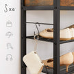 Shoe Rack – Metal and Wood – Rustic Brown and Black – 4 Mesh Shelves with Raised Edge and Hooks