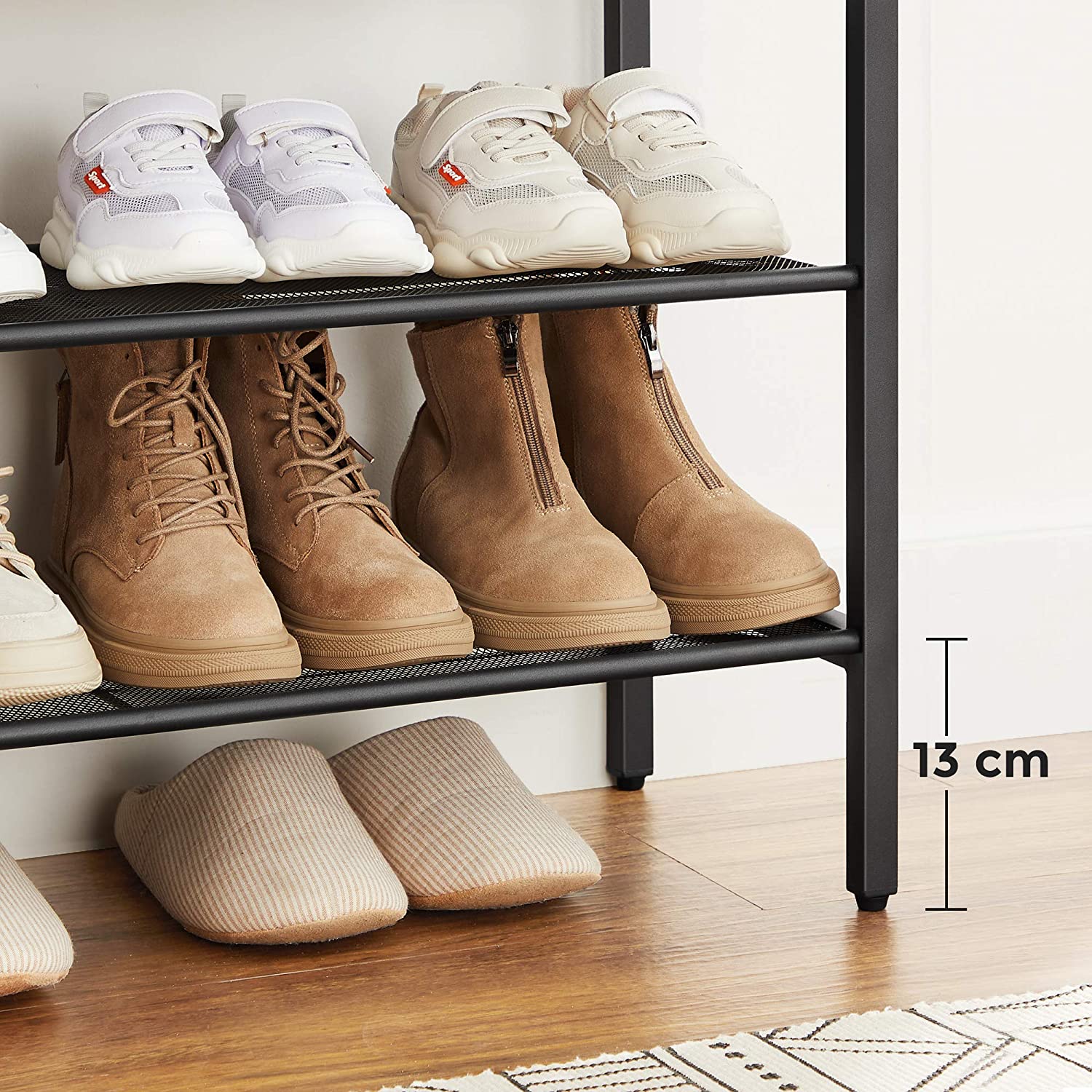 Shoe Rack – Steel – Rustic Brown and Black – 6-Tier Mesh Shelves for 15 Pairs