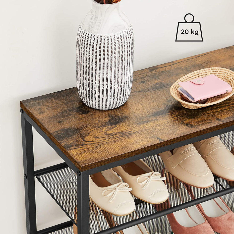 Shoe Rack – Steel – Rustic Brown and Black – 6-Tier Mesh Shelves for 15 Pairs
