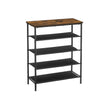 Industrial Shoe Rack – Steel and Fabric – Rustic Brown and Black – 5 Tiers with Top Storage for Bags