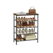 Industrial Shoe Rack – Steel and Fabric – Rustic Brown and Black – 5 Tiers with Top Storage for Bags