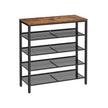 5-Tier Steel Shoe Rack – Rustic Brown & Black – Space-Saving Design with Mesh Shelves and Wide Top Storage