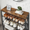 5-Tier Steel Shoe Rack – Rustic Brown & Black – Space-Saving Design with Mesh Shelves and Wide Top Storage