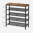 5-Tier Steel Shoe Rack – Rustic Brown & Black – Space-Saving Design with Mesh Shelves and Wide Top Storage