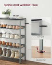 5-Tier Shoe Rack – Steel – Charcoal Grey and Metallic Silver – Space-Saving Design with Mesh Shelves and Wide Top Storage