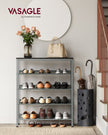 5-Tier Shoe Rack – Steel – Charcoal Grey and Metallic Silver – Space-Saving Design with Mesh Shelves and Wide Top Storage