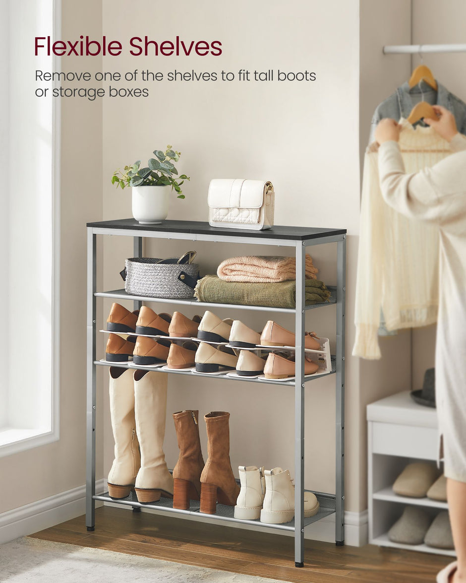 5-Tier Shoe Rack – Steel – Charcoal Grey and Metallic Silver – Space-Saving Design with Mesh Shelves and Wide Top Storage