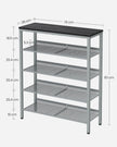 5-Tier Shoe Rack – Steel – Charcoal Grey and Metallic Silver – Space-Saving Design with Mesh Shelves and Wide Top Storage