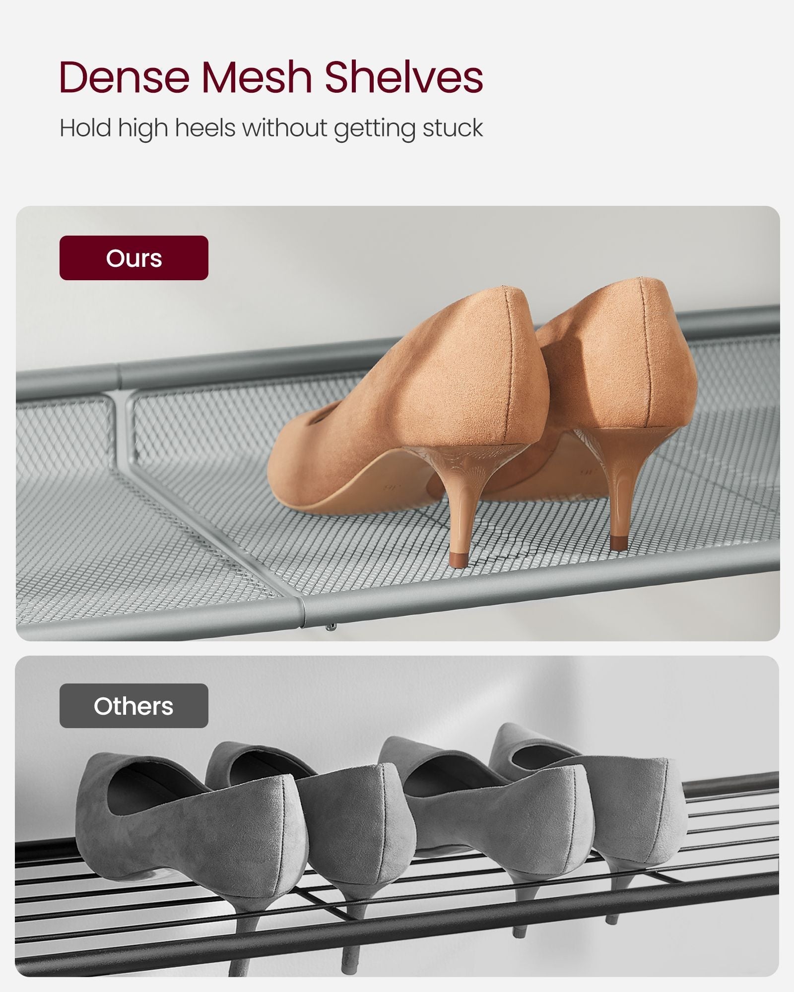 5-Tier Shoe Rack – Steel – Charcoal Grey and Metallic Silver – Space-Saving Design with Mesh Shelves and Wide Top Storage