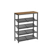 5-Tier Shoe Rack – Steel – Honey Brown and Ink Black – High Storage with Mesh Shelves and Large Top for Bags