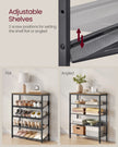 5-Tier Shoe Rack – Steel – Honey Brown and Ink Black – High Storage with Mesh Shelves and Large Top for Bags