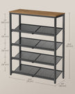 5-Tier Shoe Rack – Steel – Honey Brown and Ink Black – High Storage with Mesh Shelves and Large Top for Bags