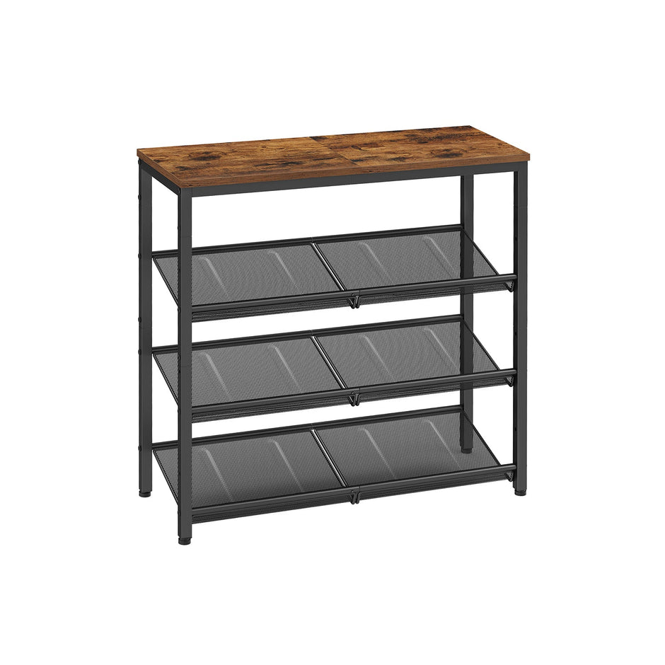 4-Tier Metal Shoe Rack – Steel – Expandable – Adjustable Mesh Shelves