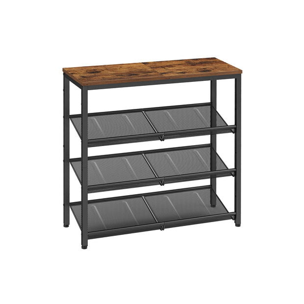 4-Tier Metal Shoe Rack – Steel – Expandable – Adjustable Mesh Shelves