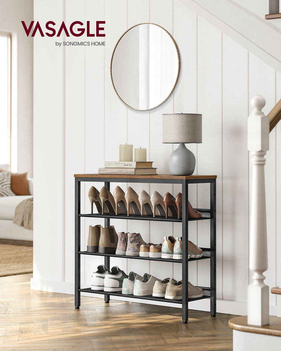 4-Tier Metal Shoe Rack – Steel – Expandable – Adjustable Mesh Shelves