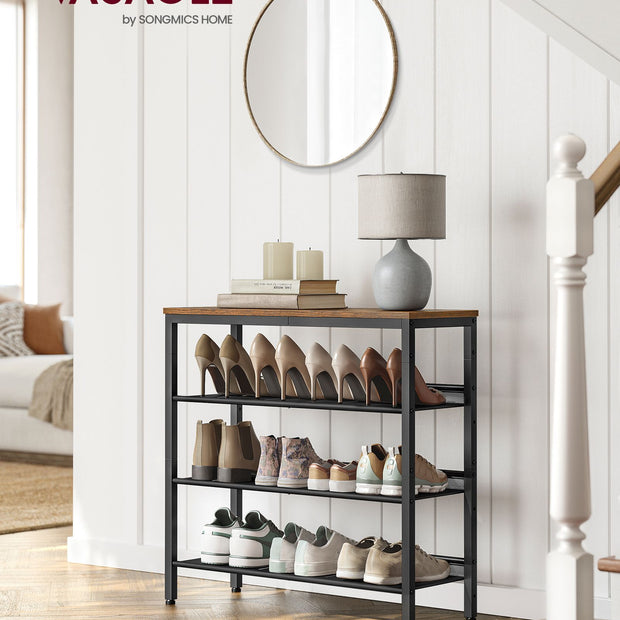 4-Tier Metal Shoe Rack – Steel – Expandable – Adjustable Mesh Shelves