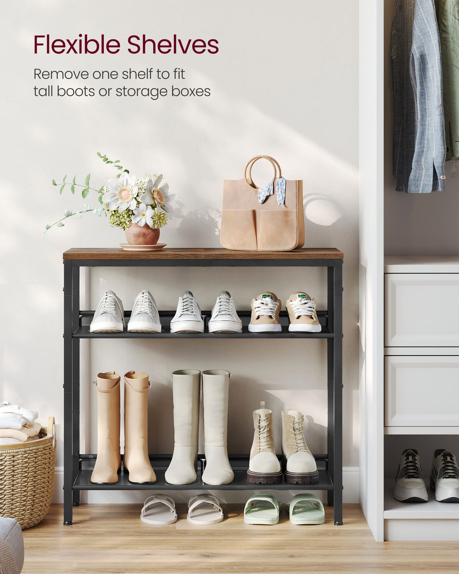 4-Tier Metal Shoe Rack – Steel – Expandable – Adjustable Mesh Shelves