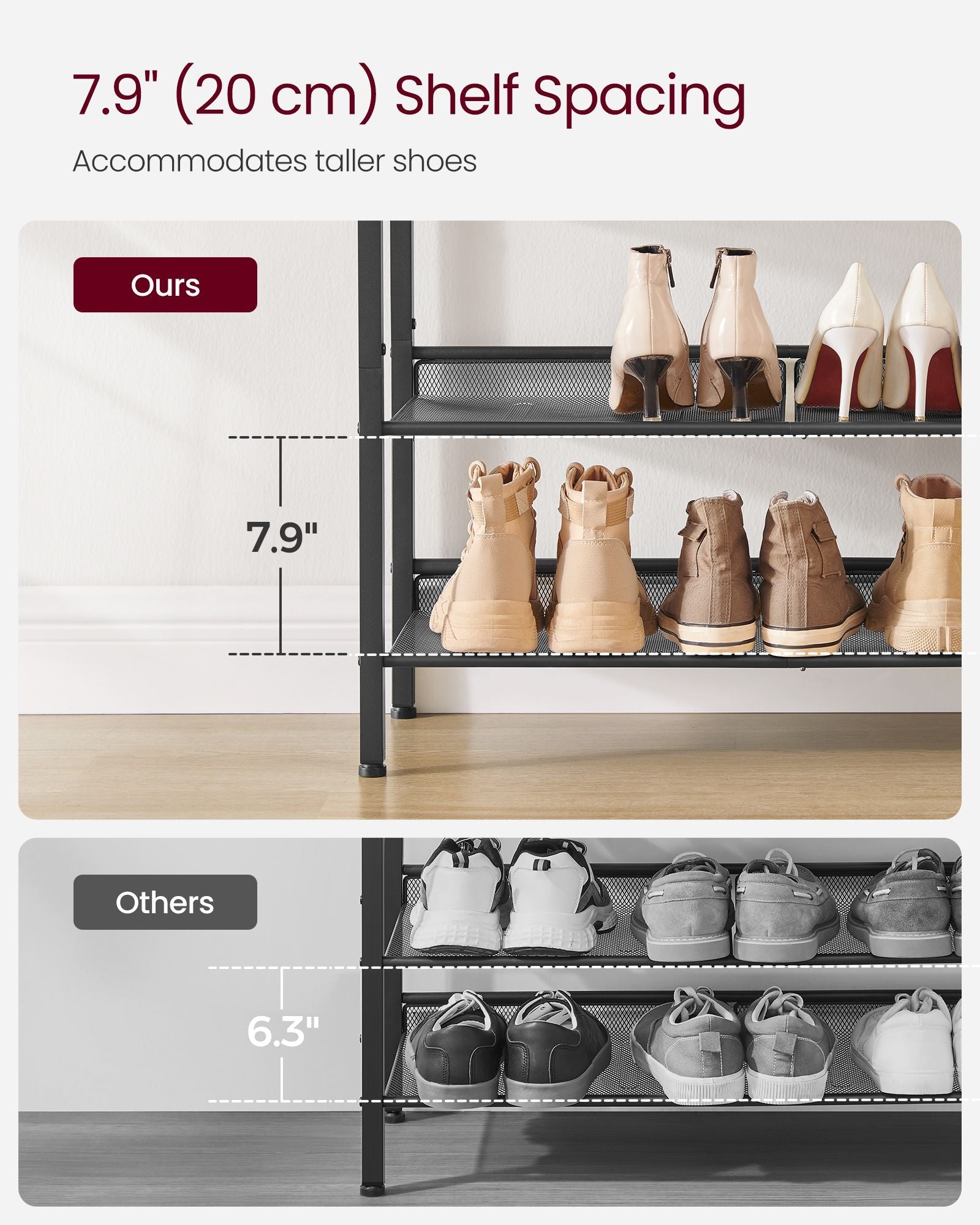4-Tier Metal Shoe Rack – Steel – Expandable – Adjustable Mesh Shelves