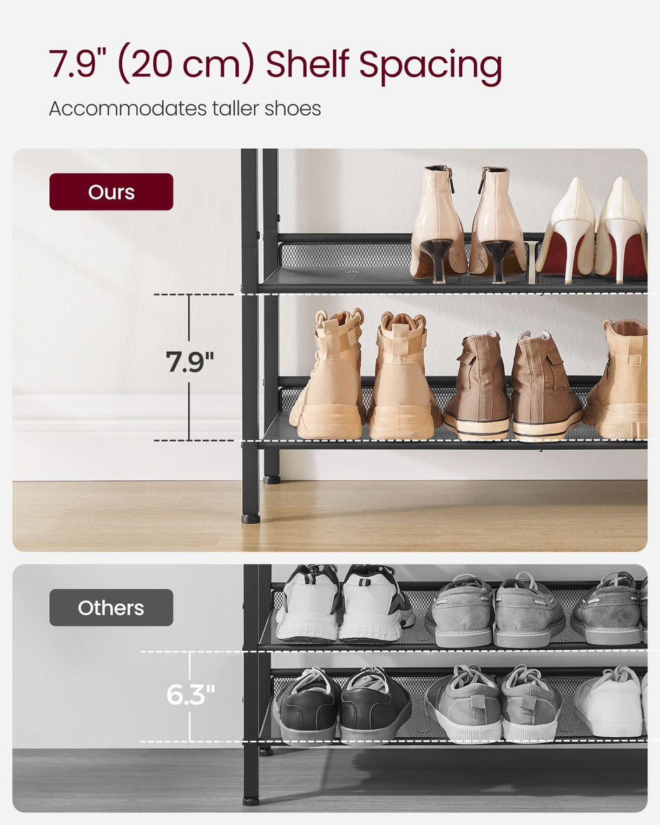 4-Tier Metal Shoe Rack – Steel – Expandable – Adjustable Mesh Shelves