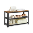 Shoe Bench – Wood and Metal – Rustic Brown – 3-Tier Storage with Seating