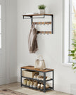 Shoe Bench – Wood and Metal – Rustic Brown – 3-Tier Storage with Seating
