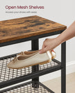 Shoe Bench – Wood and Metal – Rustic Brown – 3-Tier Storage with Seating