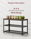 Shoe Bench – Wood and Metal – Rustic Brown – 3-Tier Storage with Seating
