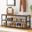 Shoe Bench – Steel – Rustic Brown and Black – Industrial Style with 2 Shelves