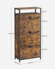 Shoe Cabinet – Engineered Wood – Rustic Brown and Black – Three Flip Doors with Open Compartment and Internal Dividers for 15-18 Pairs