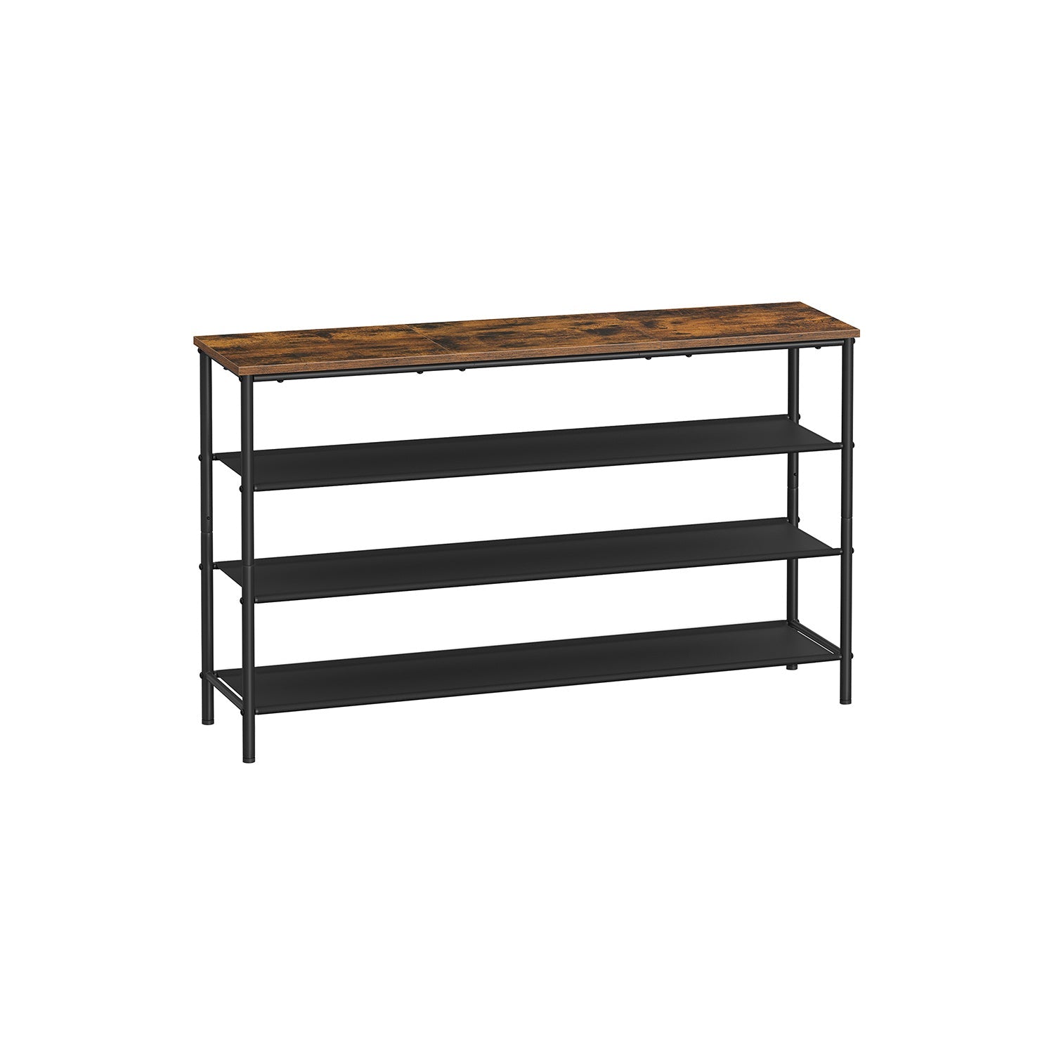 4-Tier Shoe Rack – Fabric and Steel – Rustic Brown and Black – Narrow Storage Organizer with Top Shelf for Bags
