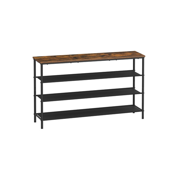 4-Tier Shoe Rack – Steel Frame with Fabric Shelves – Rustic Brown and Black – Space-Saving Shoe Storage for 15-18 Pairs