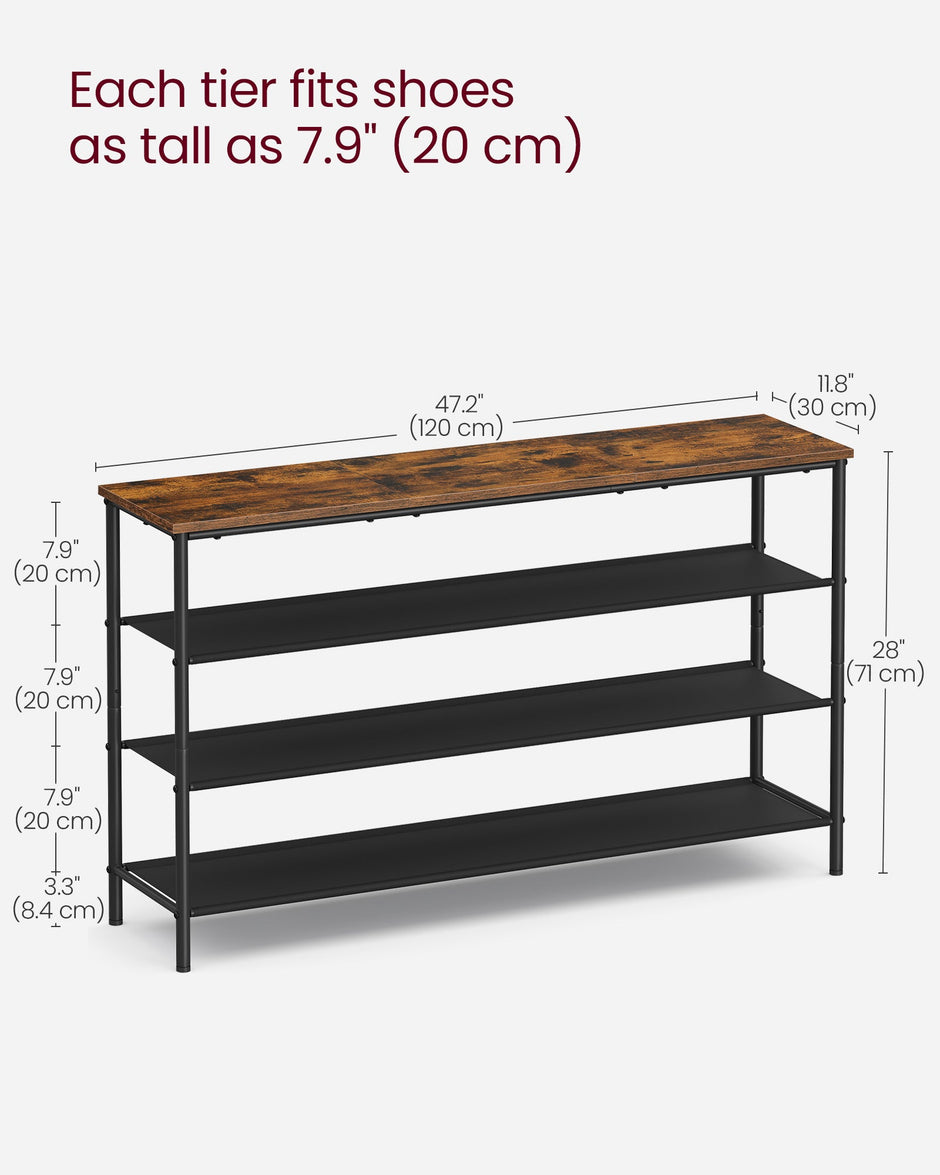 4-Tier Shoe Rack – Steel Frame with Fabric Shelves – Rustic Brown and Black – Space-Saving Shoe Storage for 15-18 Pairs
