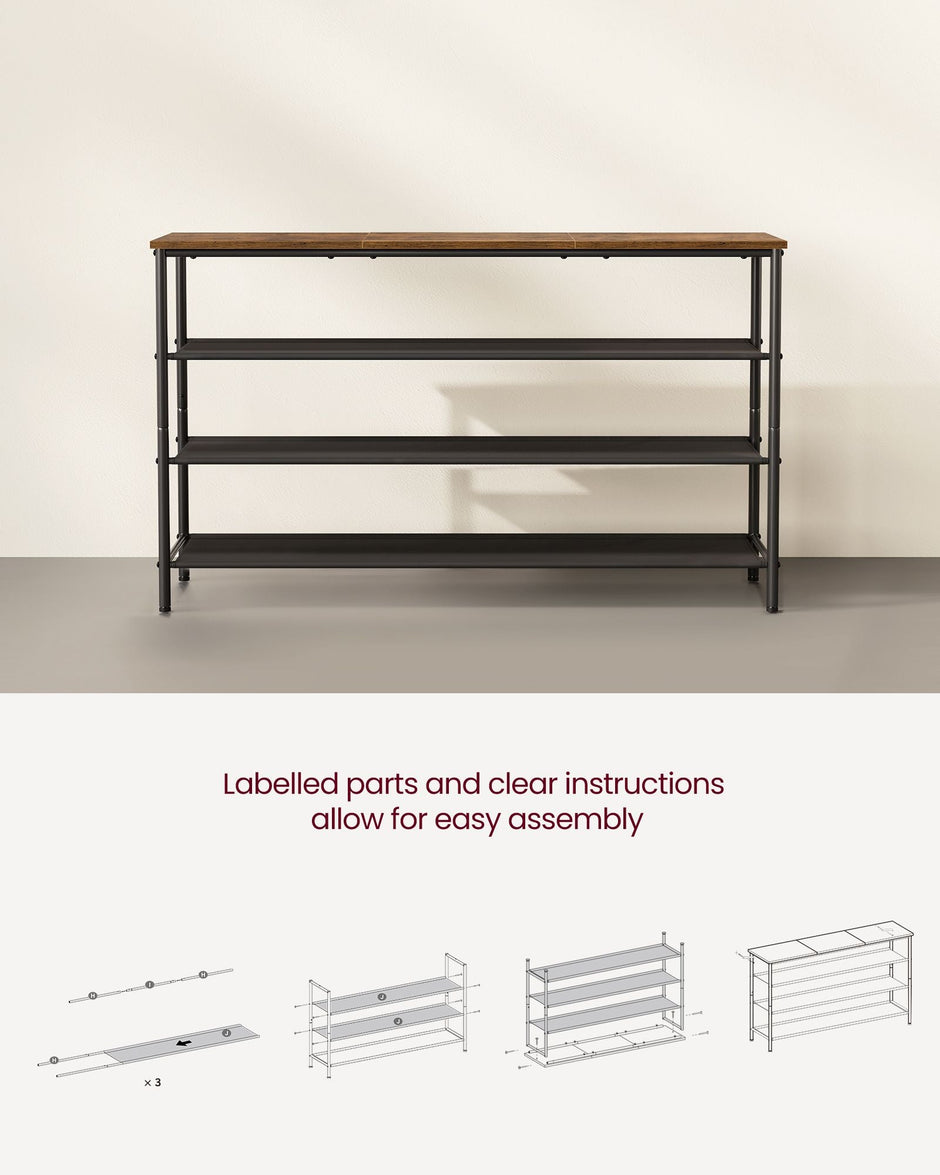 4-Tier Shoe Rack – Steel Frame with Fabric Shelves – Rustic Brown and Black – Space-Saving Shoe Storage for 15-18 Pairs