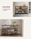 4-Tier Shoe Rack – Fabric and Steel – Rustic Brown and Black – Narrow Storage Organizer with Top Shelf for Bags
