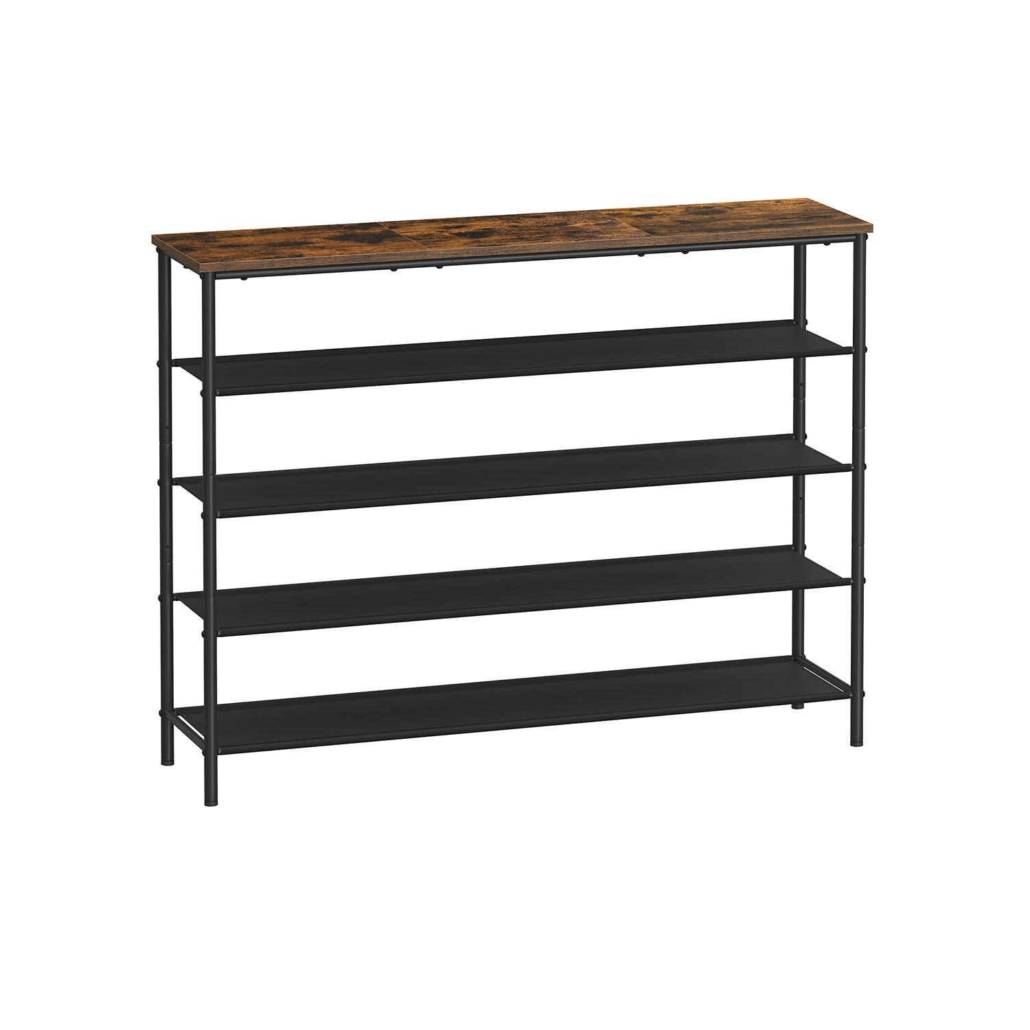 5-Tier Shoe Rack – Steel Frame and Fabric – Rustic Brown and Black – Narrow Storage Organizer for Wardrobe and Hallway