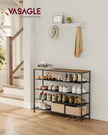 5-Tier Shoe Rack – Steel Frame and Fabric – Rustic Brown and Black – Narrow Storage Organizer for Wardrobe and Hallway