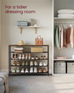 5-Tier Shoe Rack – Steel Frame and Fabric – Rustic Brown and Black – Narrow Storage Organizer for Wardrobe and Hallway