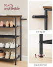 5-Tier Shoe Rack – Steel Frame and Fabric – Rustic Brown and Black – Narrow Storage Organizer for Wardrobe and Hallway