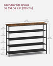 5-Tier Shoe Rack – Steel Frame and Fabric – Rustic Brown and Black – Narrow Storage Organizer for Wardrobe and Hallway