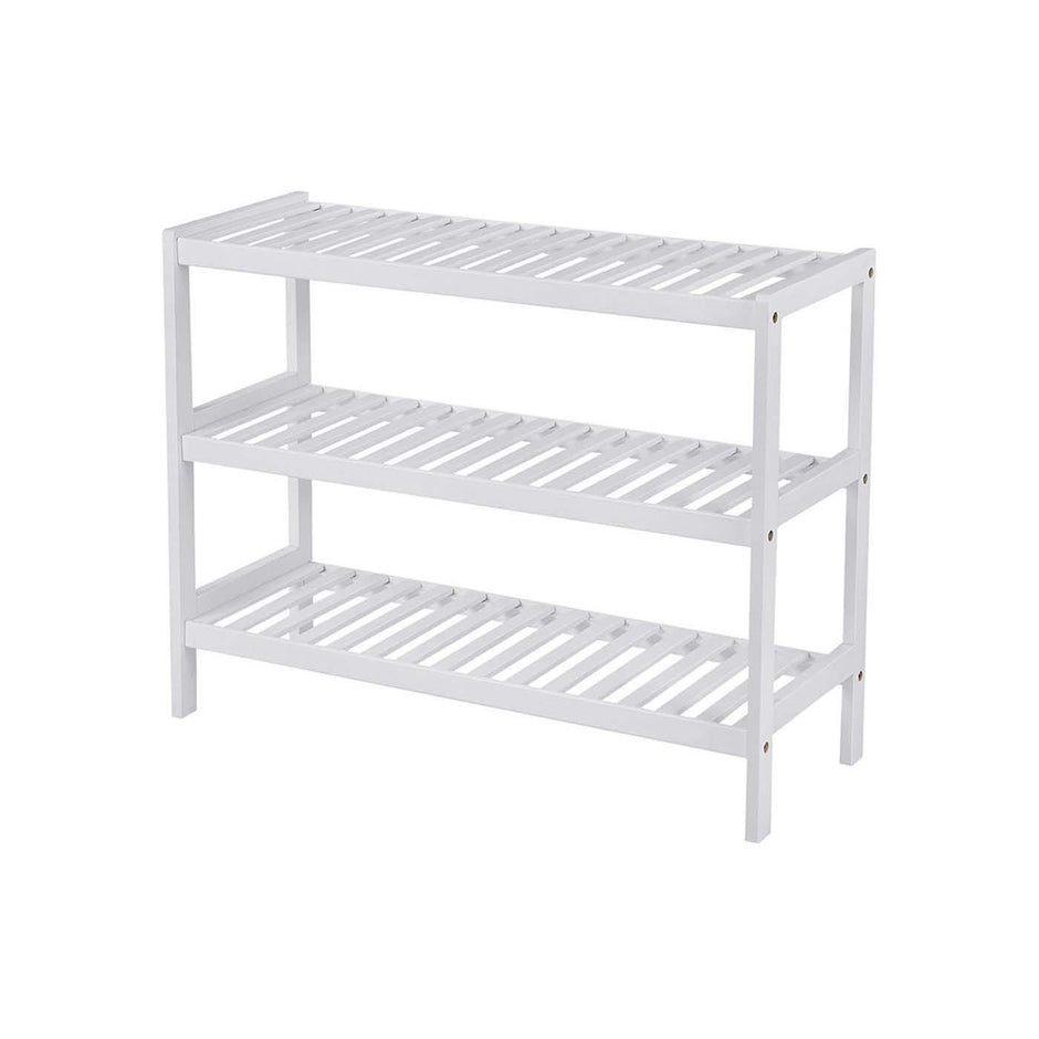 Shoe Rack – Bamboo – White – 3 Levels for 12 Pairs of Shoes