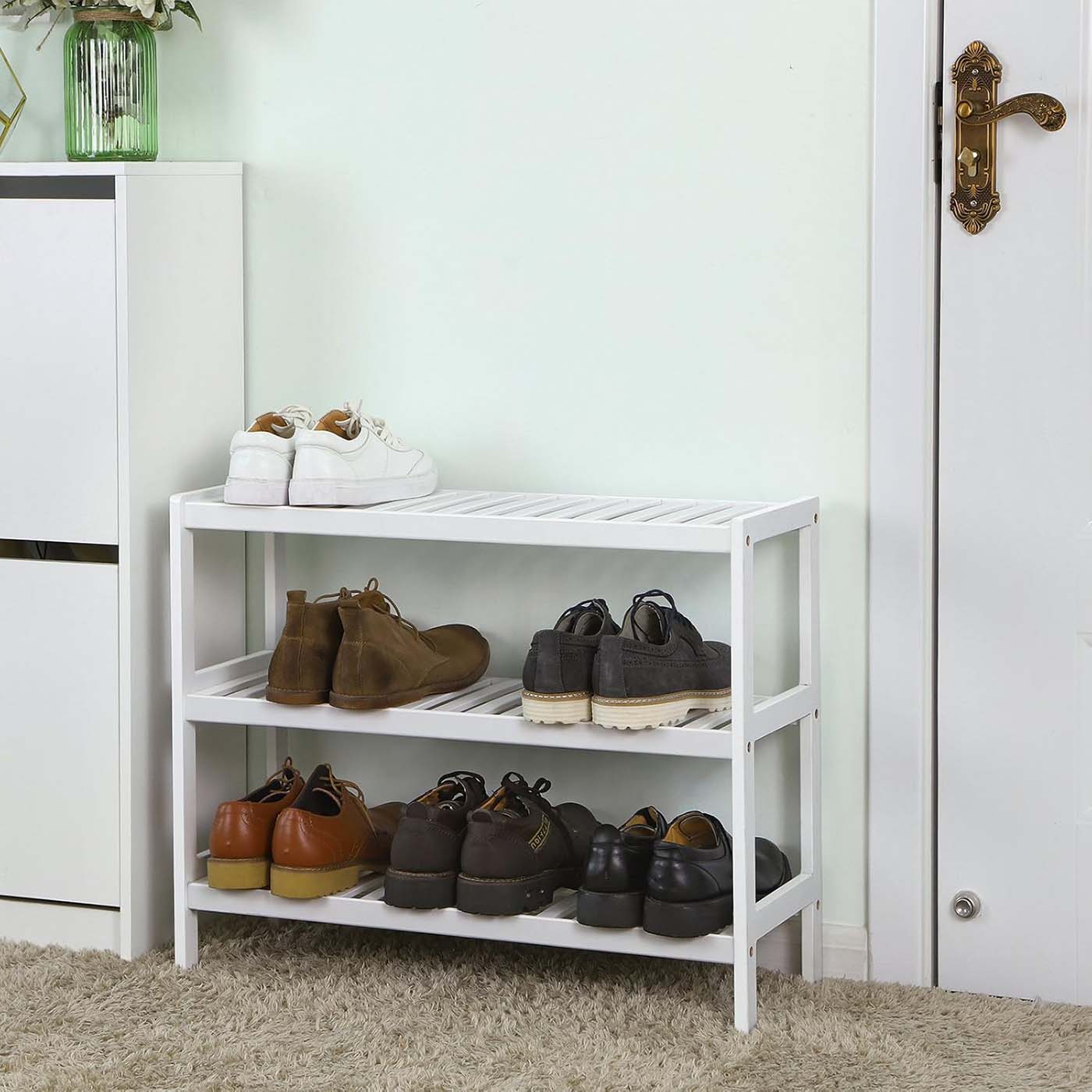 Shoe Rack – Bamboo – White – 3 Levels for 12 Pairs of Shoes
