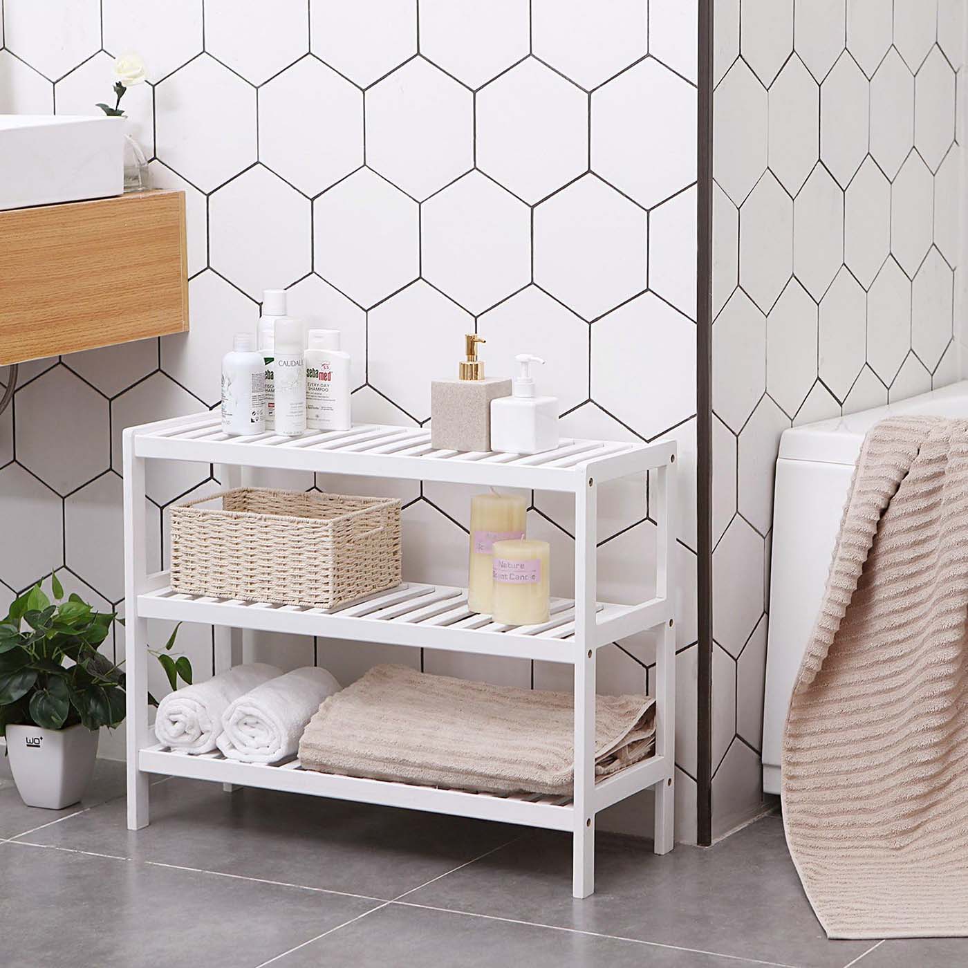 Shoe Rack – Bamboo – White – 3 Levels for 12 Pairs of Shoes