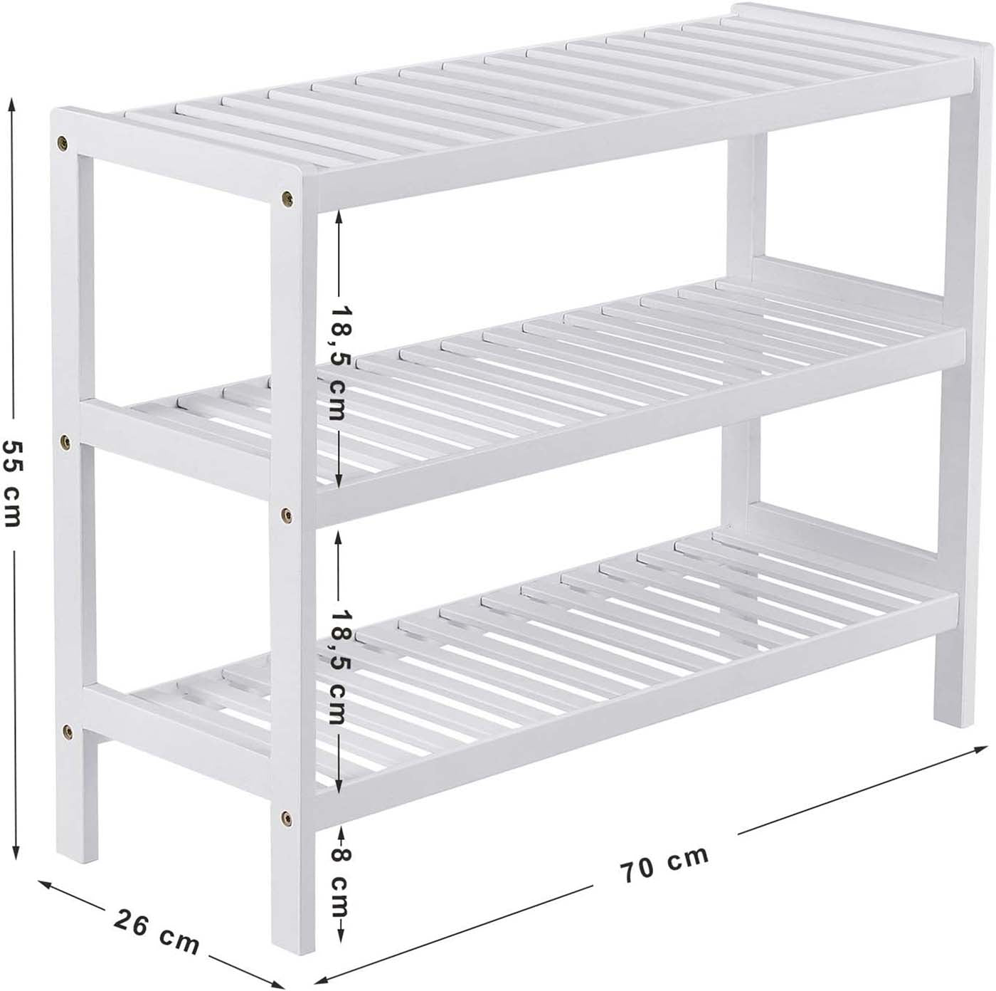 Shoe Rack – Bamboo – White – 3 Levels for 12 Pairs of Shoes
