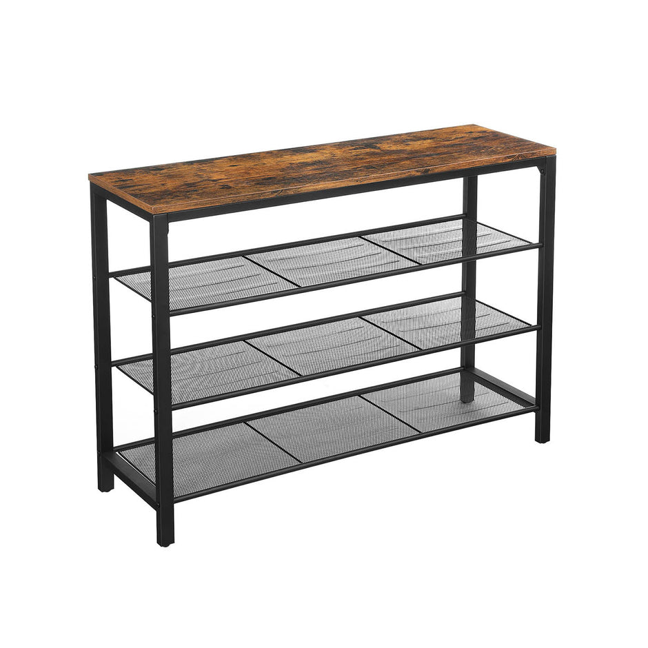 Shoe Rack – Mesh Shelves – Rustic Brown and Black – Simple Structure, Industrial Style