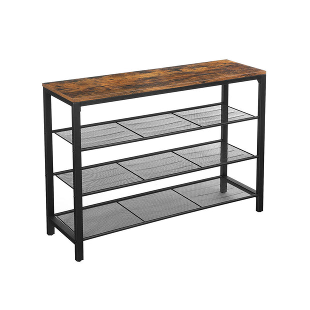 Shoe Rack – Mesh Shelves – Rustic Brown and Black – Simple Structure, Industrial Style